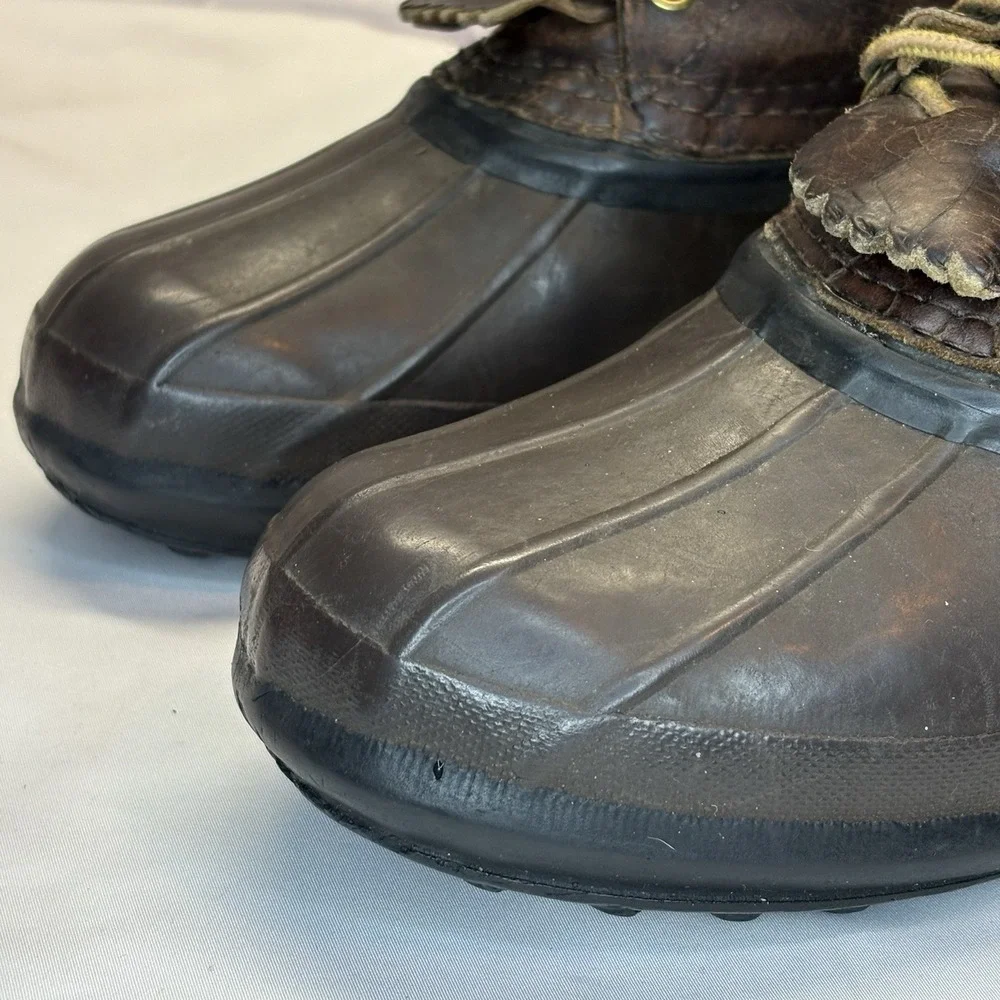 SCHNEE'S Winter Snow PAC BOOTS Mens 7!Brown Leather Rubber Vamps & Warm Liners